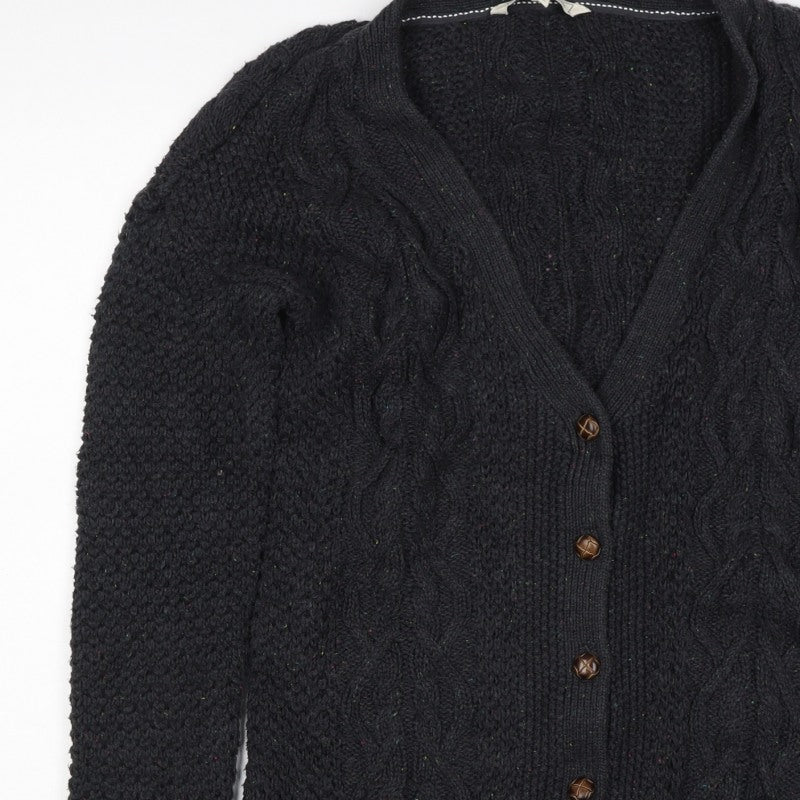 Women’s Black Size 12 Cable Knit V-Neck Button Cardigan