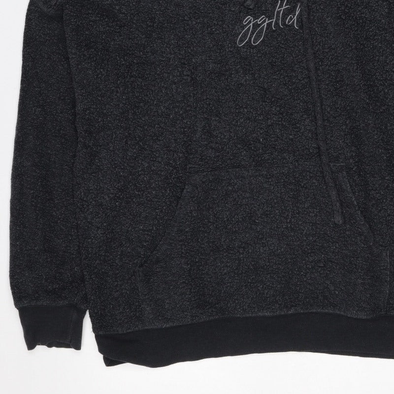 g&g Women Black M Teddy Fleece Pullover Hoodie Kangaroo Pocket