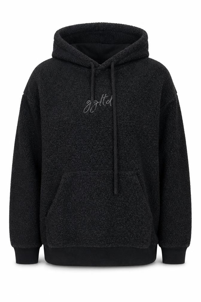 g&g Women Black M Teddy Fleece Pullover Hoodie Kangaroo Pocket