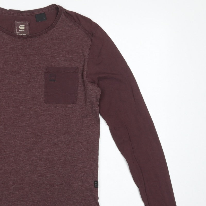 G-Star RAW Men's Brown S Long Sleeve Pocket Crew Neck T-Shirt