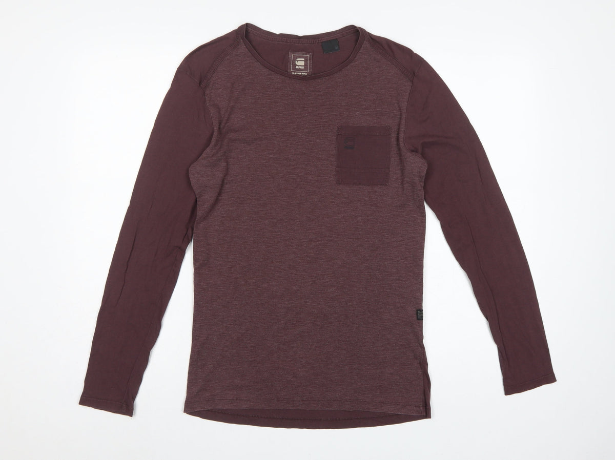 G-Star RAW Men's Brown S Long Sleeve Pocket Crew Neck T-Shirt
