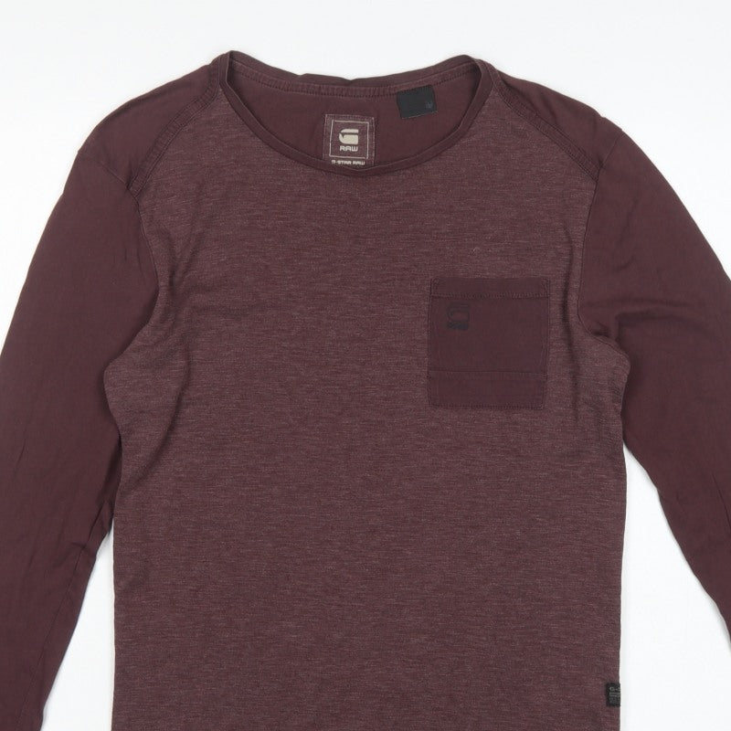 G-Star RAW Men's Brown S Long Sleeve Pocket Crew Neck T-Shirt