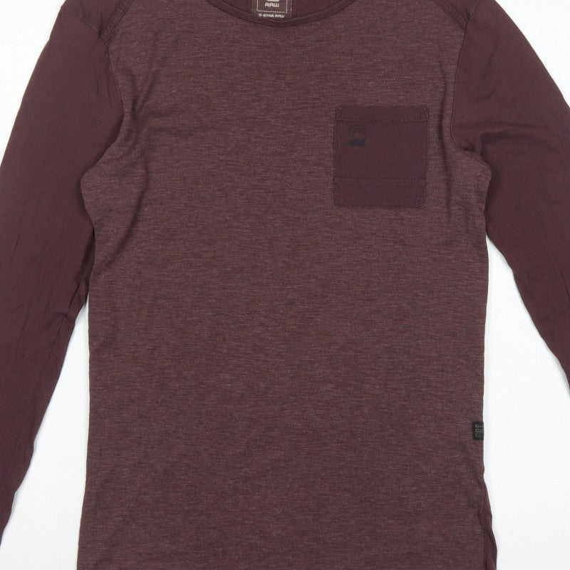 G-Star RAW Men's Brown S Long Sleeve Pocket Crew Neck T-Shirt