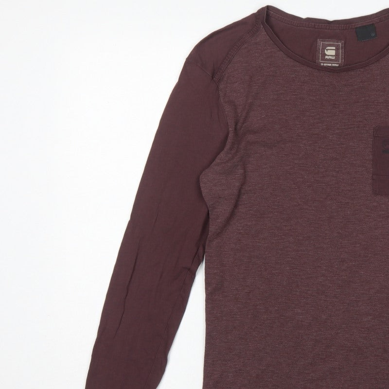 G-Star RAW Men's Brown S Long Sleeve Pocket Crew Neck T-Shirt