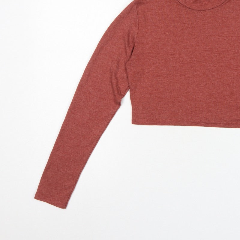 Boohoo Women Red UK 14 Cropped Roll Neck Long Sleeve Jersey Top
