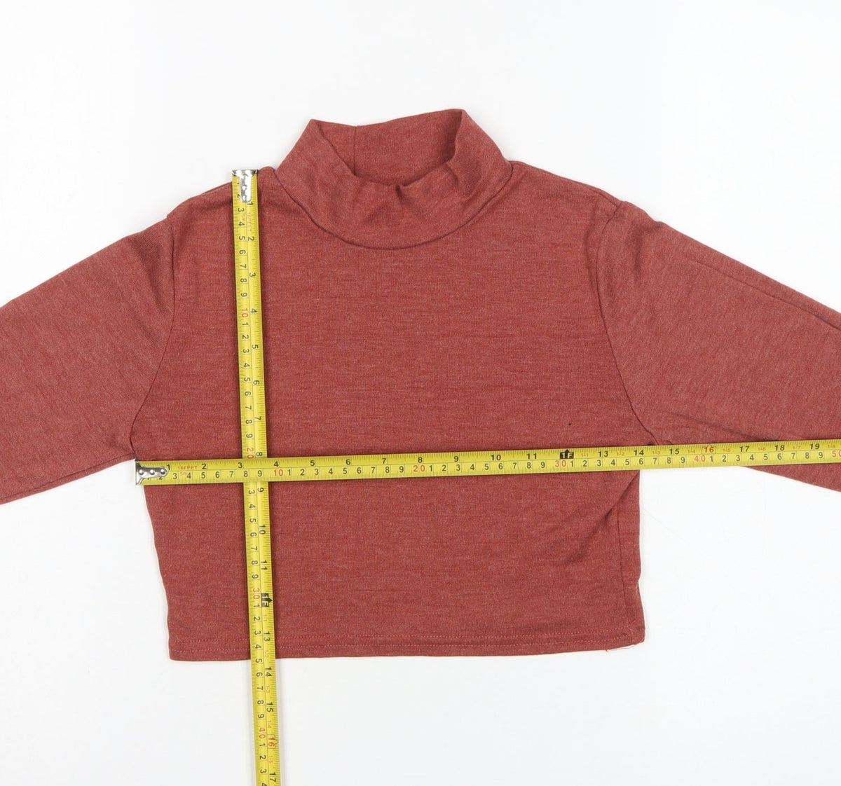 Boohoo Women Red UK 14 Cropped Roll Neck Long Sleeve Jersey Top