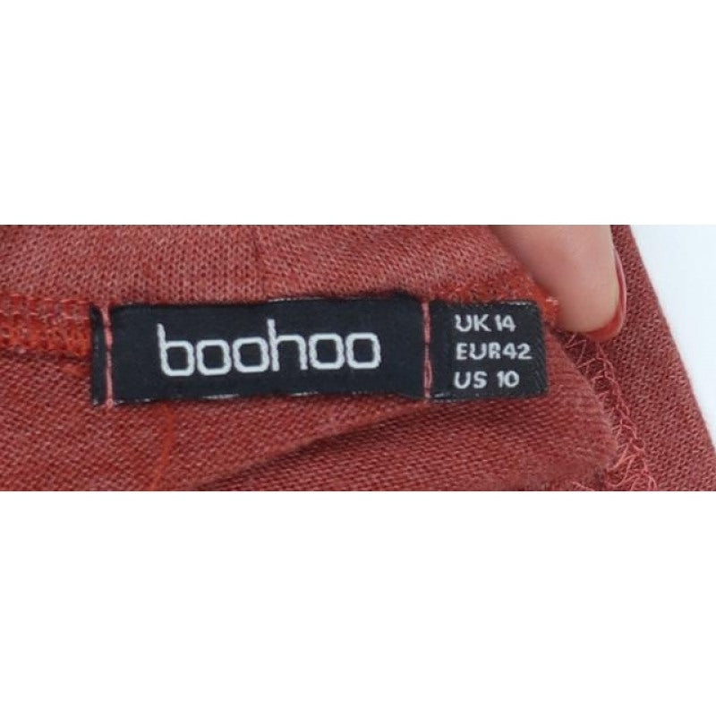 Boohoo Women Red UK 14 Cropped Roll Neck Long Sleeve Jersey Top