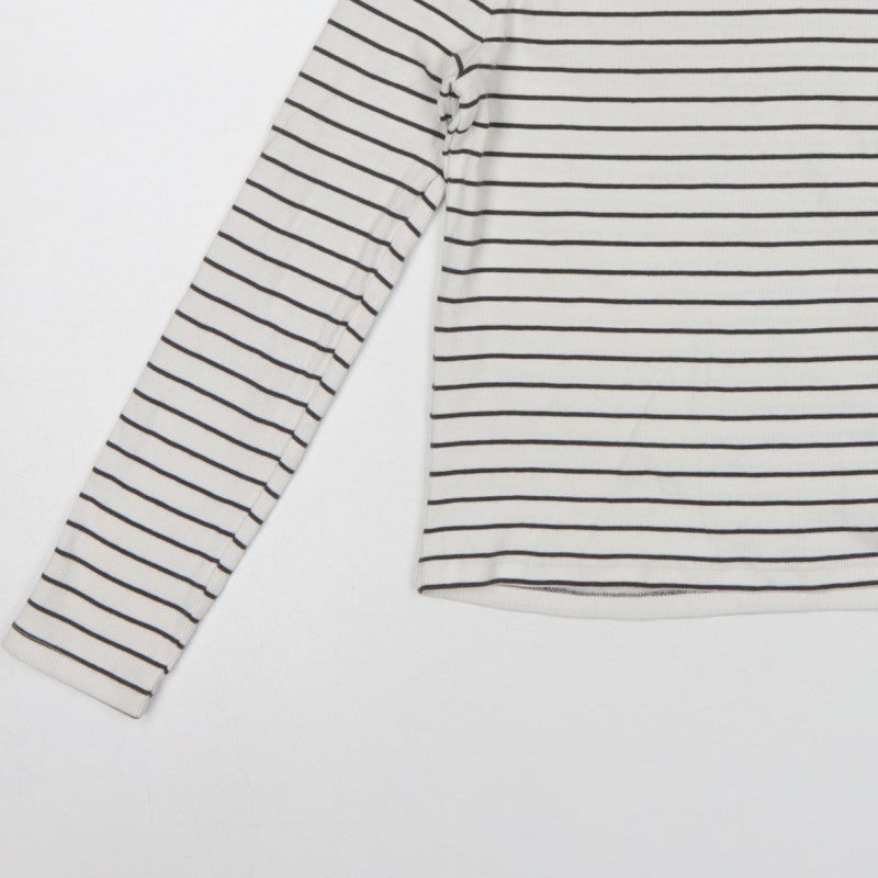 John Lewis Girls White Black Stripe Ribbed Long Sleeve T-Shirt Age 10