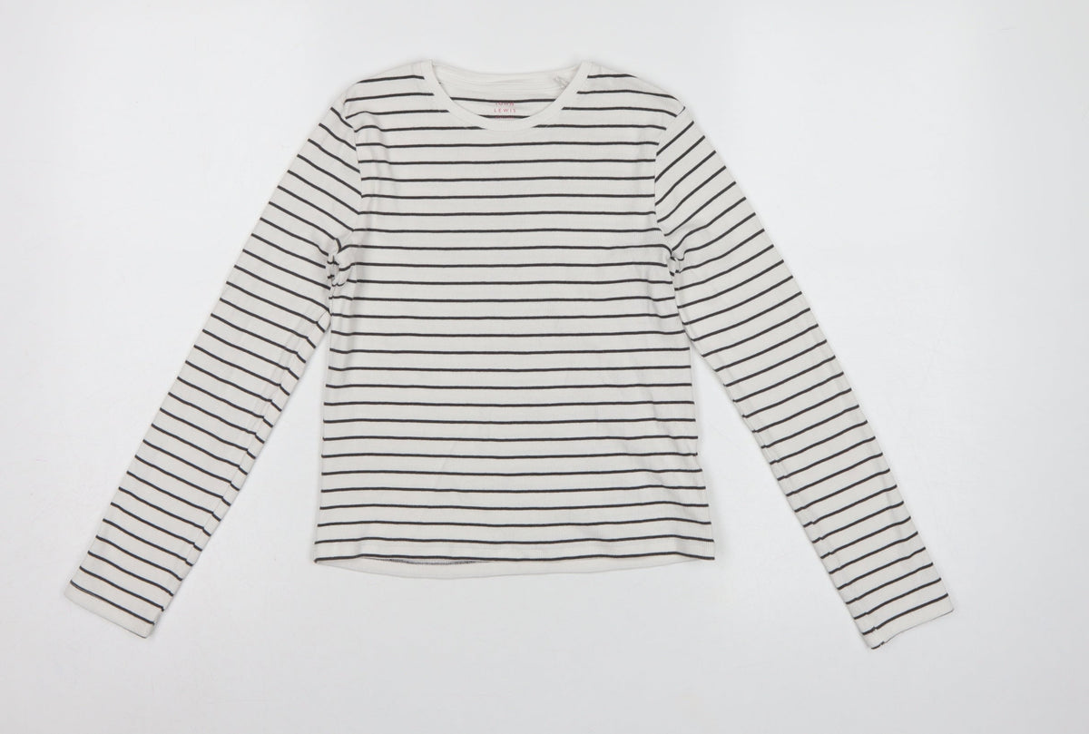 John Lewis Girls White Black Stripe Ribbed Long Sleeve T-Shirt Age 10