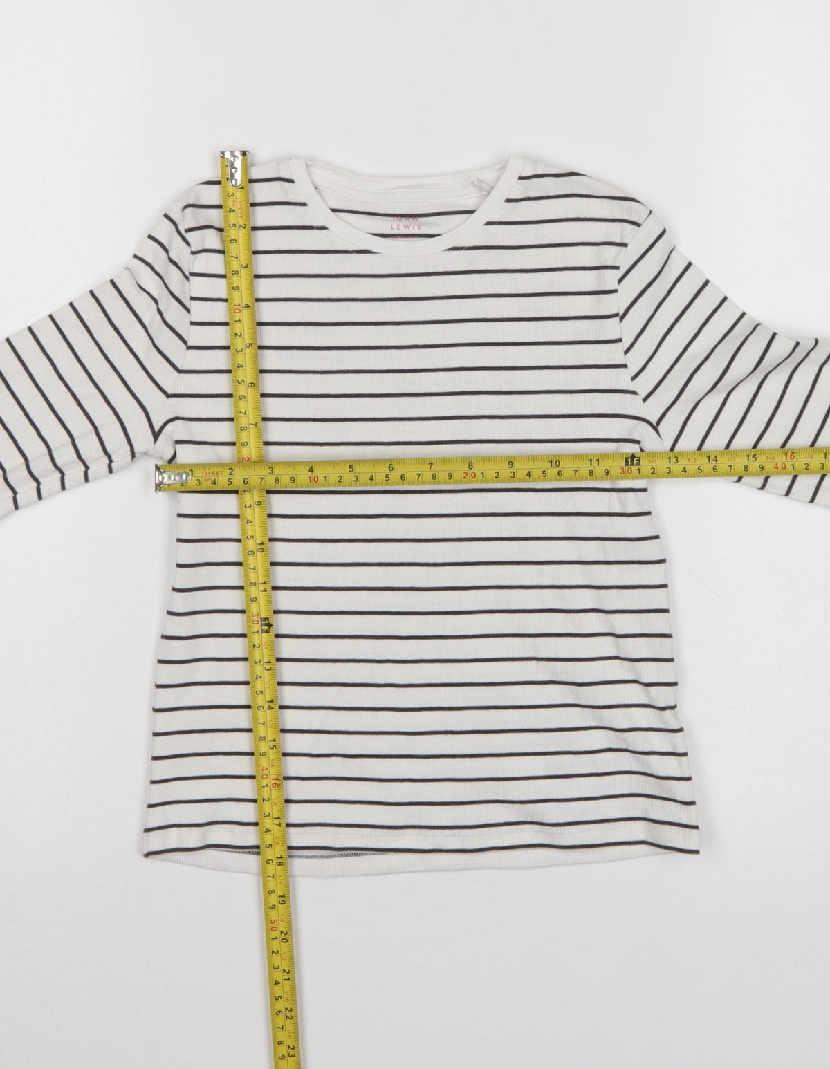 John Lewis Girls White Black Stripe Ribbed Long Sleeve T-Shirt Age 10