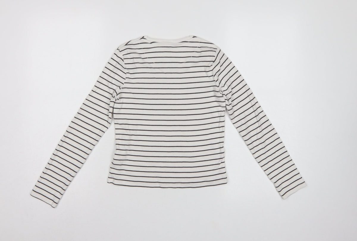 John Lewis Girls White Black Stripe Ribbed Long Sleeve T-Shirt Age 10