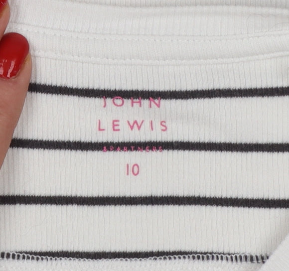 John Lewis Girls White Black Stripe Ribbed Long Sleeve T-Shirt Age 10