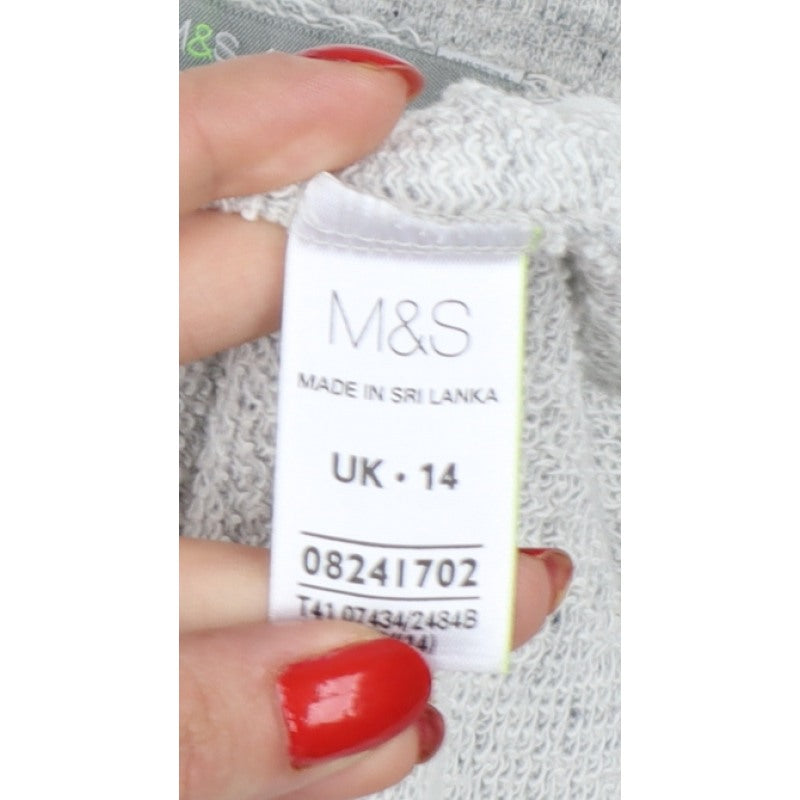 Marks & Spencer Women Grey UK 14 Jersey Raglan 3/4 Sleeve T-Shirt