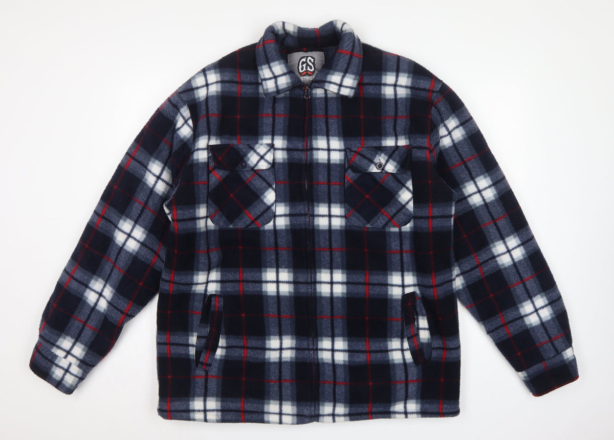 G-Street Men’s Blue Plaid Fleece 1/4 Zip Jacket Size L