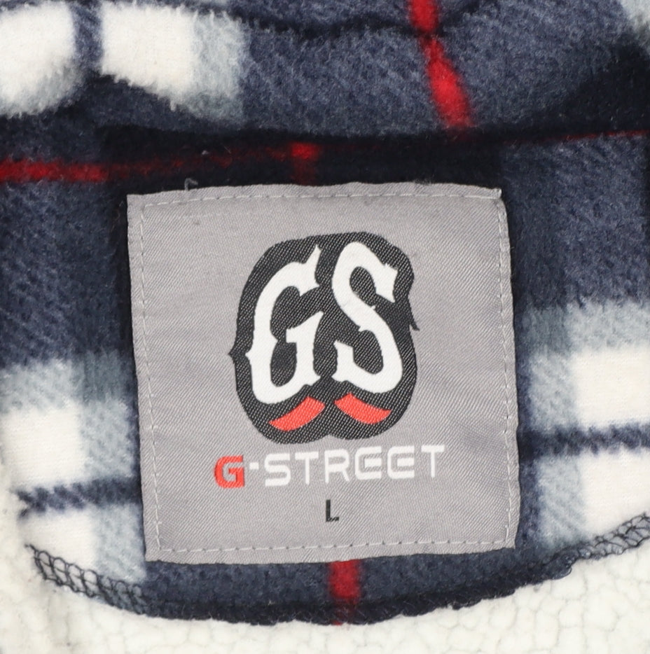 G-Street Men’s Blue Plaid Fleece 1/4 Zip Jacket Size L