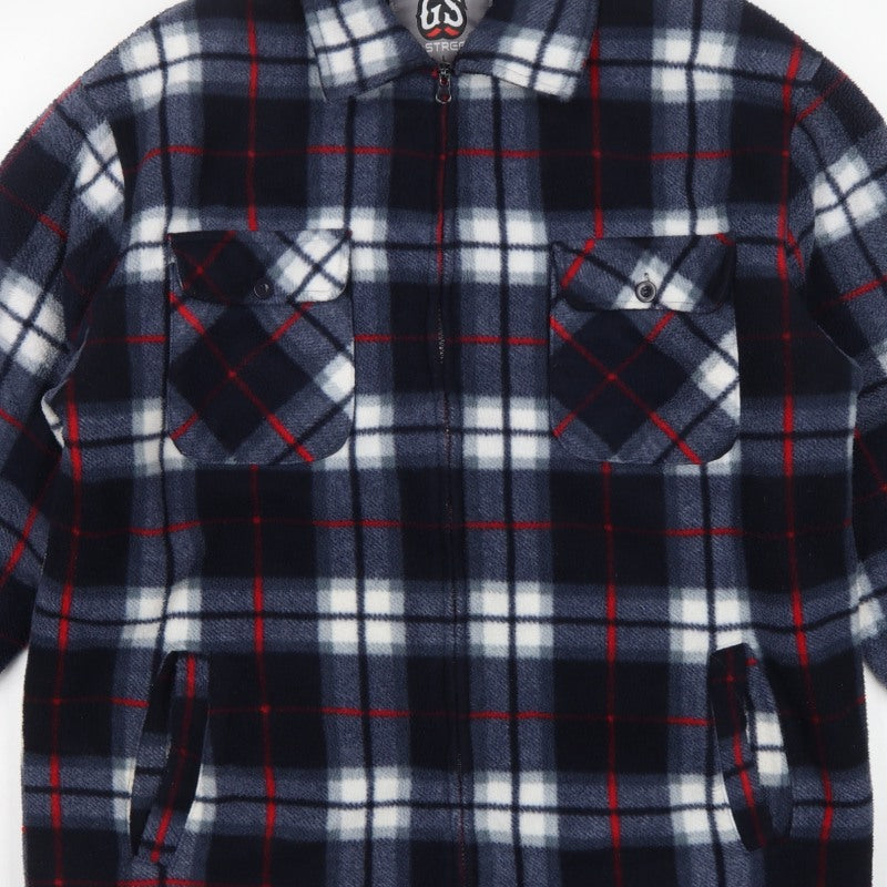 G-Street Men’s Blue Plaid Fleece 1/4 Zip Jacket Size L