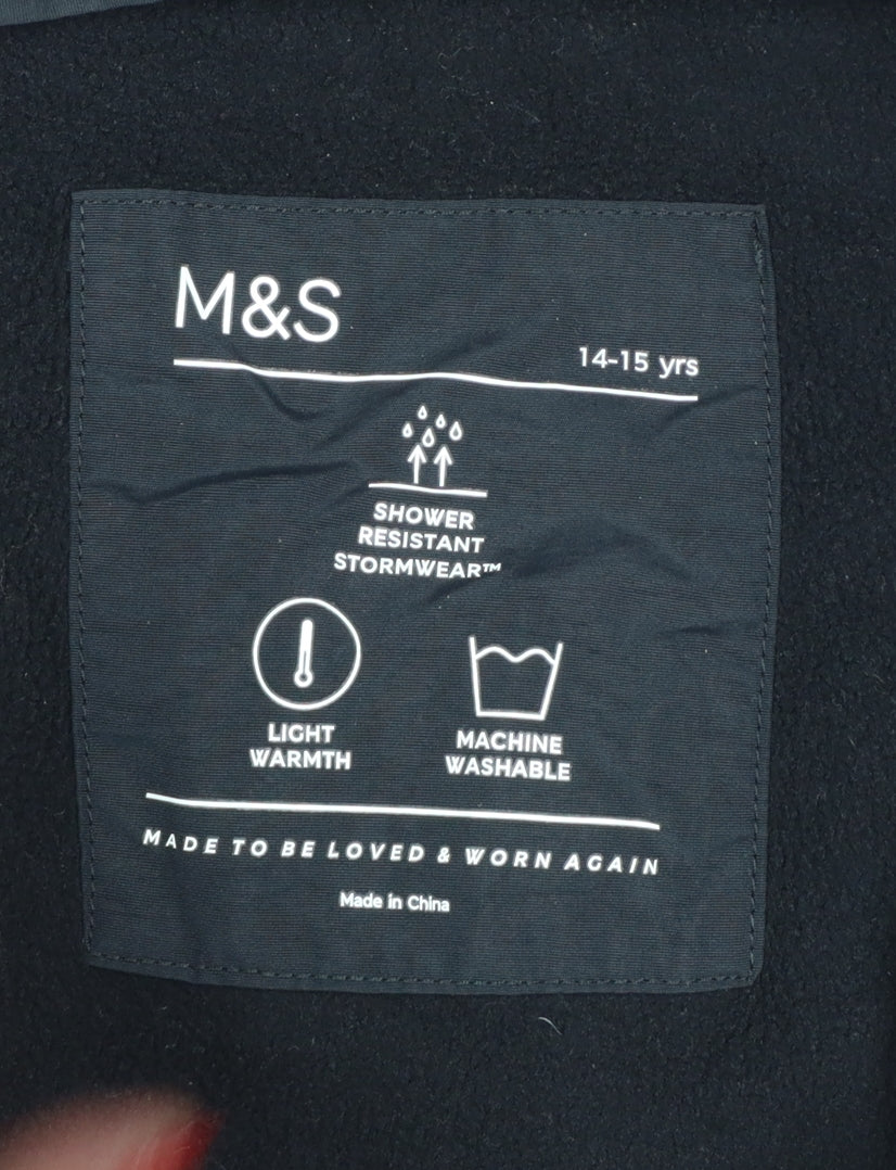 Marks & Spencer Boys Black 14-15 Years Hooded Stormwear Padded Parka Jacket