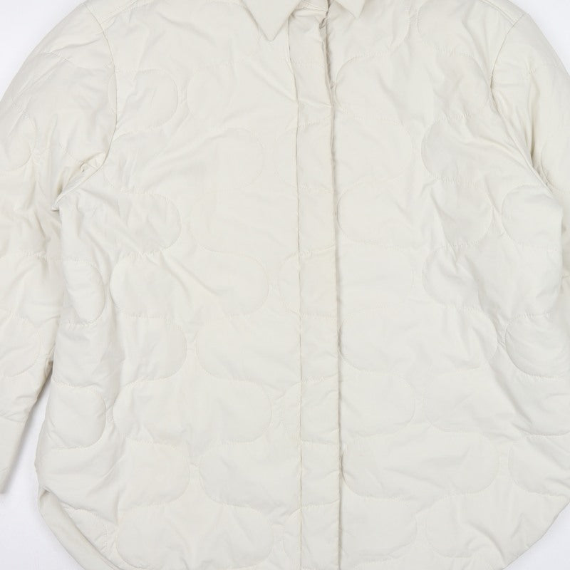 H&M Women Ivory UK 12 Quilted Padded Collared Mid-Length Jacket
