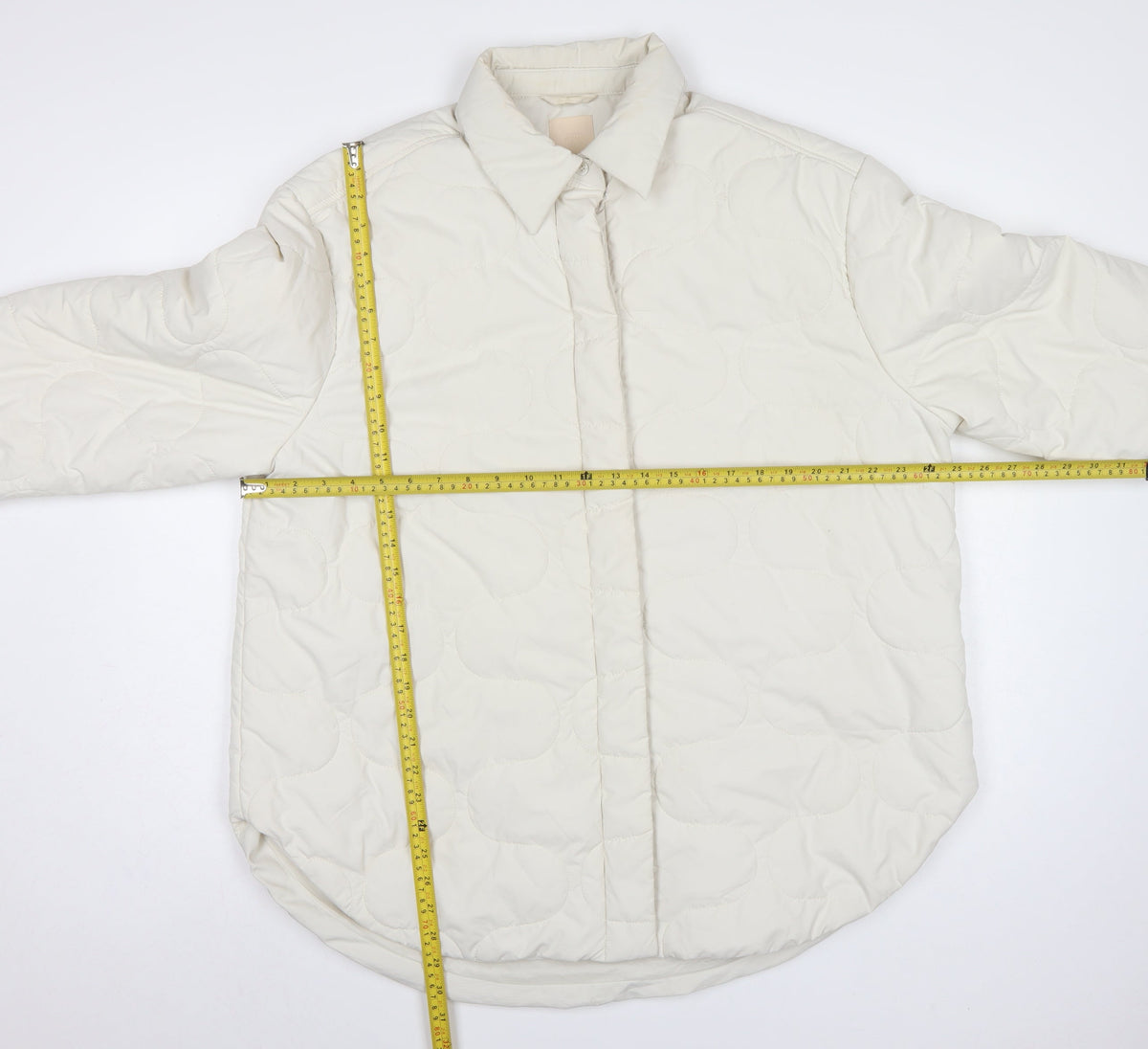 H&M Women Ivory UK 12 Quilted Padded Collared Mid-Length Jacket