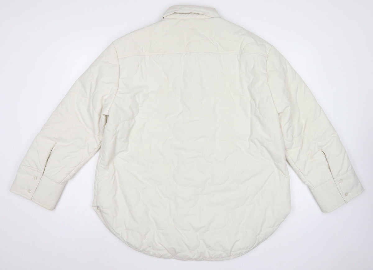 H&M Women Ivory UK 12 Quilted Padded Collared Mid-Length Jacket