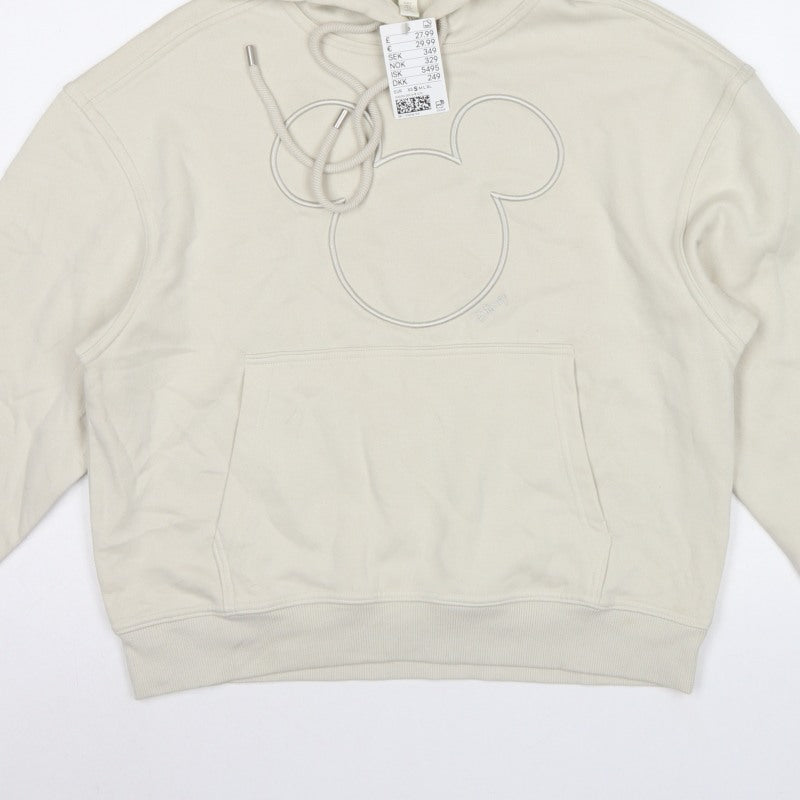 H&M Women Ivory UK 8 Disney Mickey Logo Pullover Hoodie