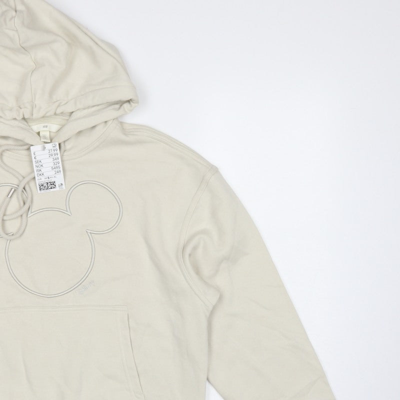 H&M Women Ivory UK 8 Disney Mickey Logo Pullover Hoodie