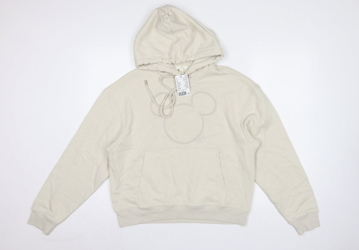H&M Women Ivory UK 8 Disney Mickey Logo Pullover Hoodie
