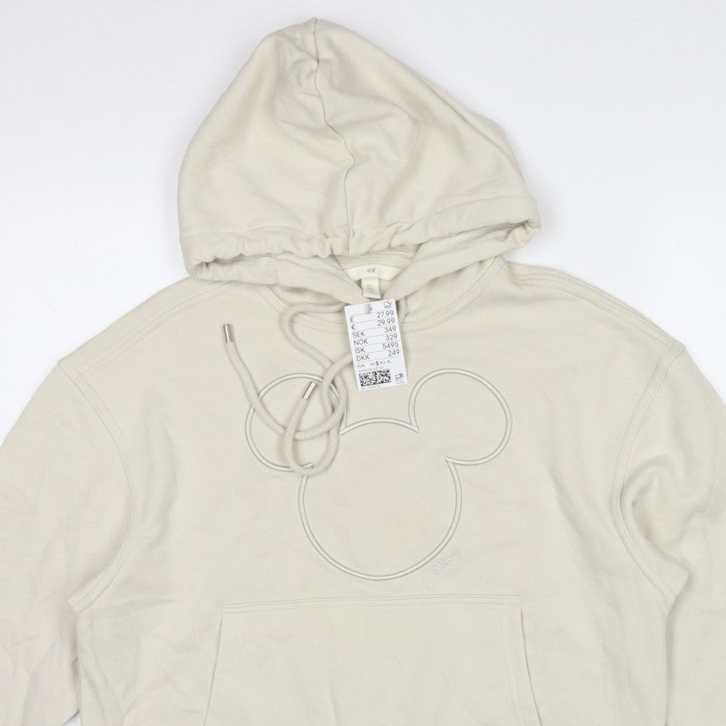 H&M Women Ivory UK 8 Disney Mickey Logo Pullover Hoodie