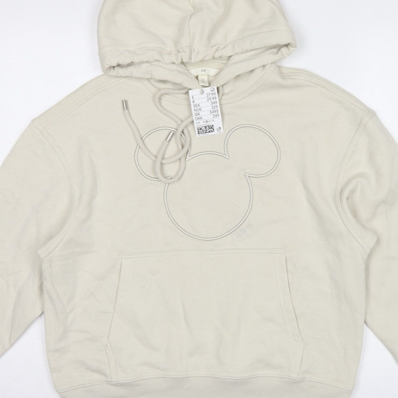 H&M Women Ivory UK 8 Disney Mickey Logo Pullover Hoodie