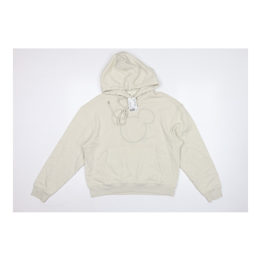 H&M Women Ivory UK 8 Disney Mickey Logo Pullover Hoodie