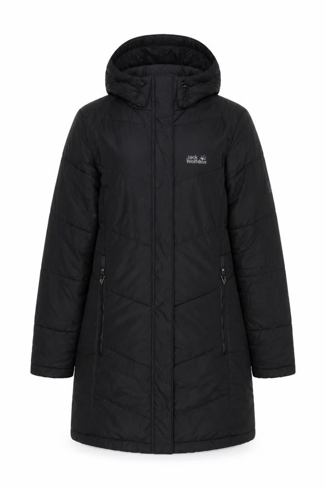 Jack Wolfskin Women’s Black UK 10 Long Hooded Puffer Coat