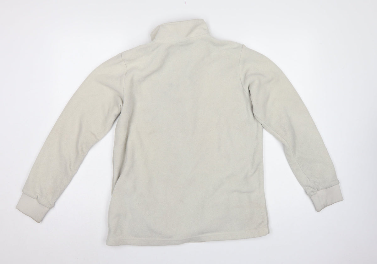 Nautica Men Ivory S 1/4 Zip Fleece Sweatshirt Nautical Logo Pockets