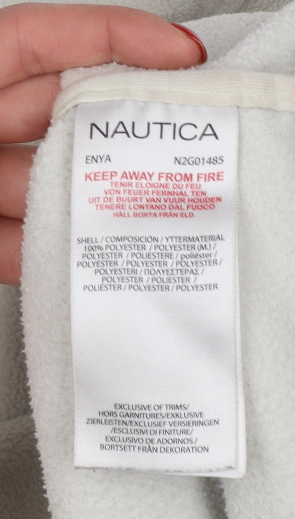Nautica Men Ivory S 1/4 Zip Fleece Sweatshirt Nautical Logo Pockets