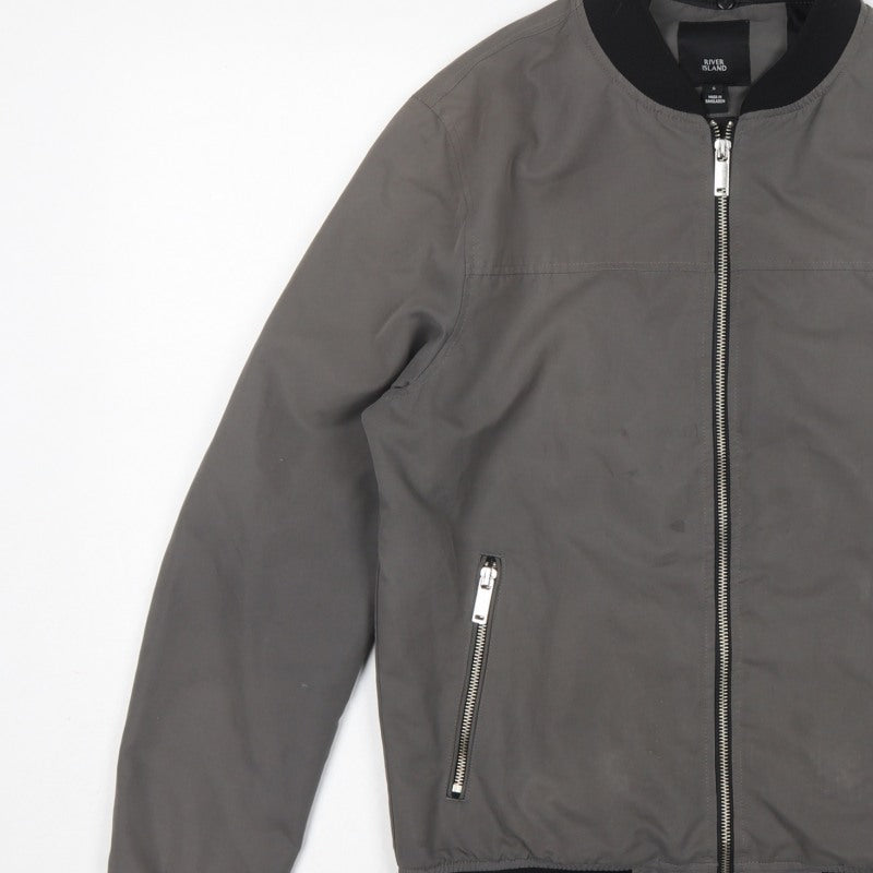 River Island Men’s Grey S Bomber Jacket Full Zip Zipped Pockets