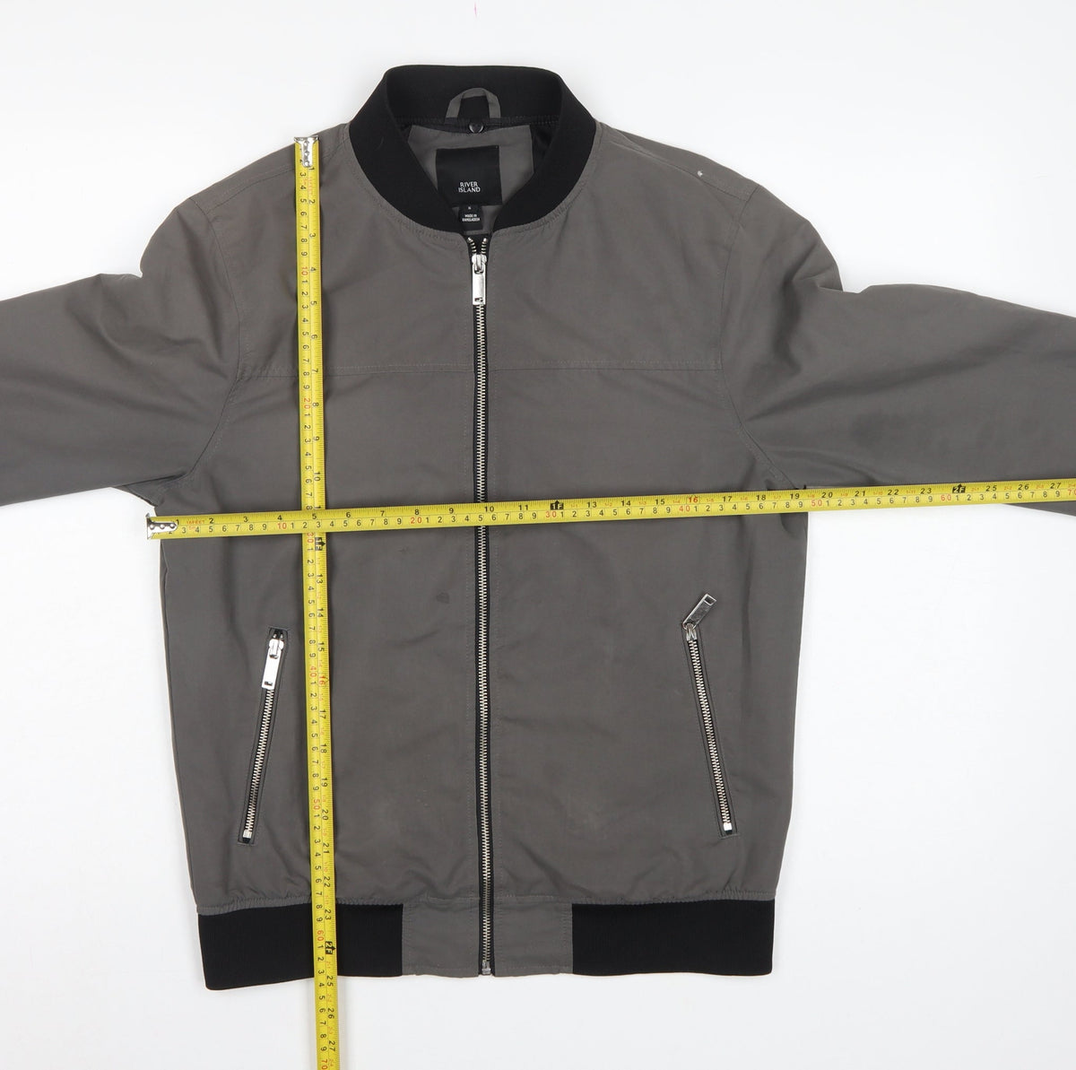 River Island Men’s Grey S Bomber Jacket Full Zip Zipped Pockets