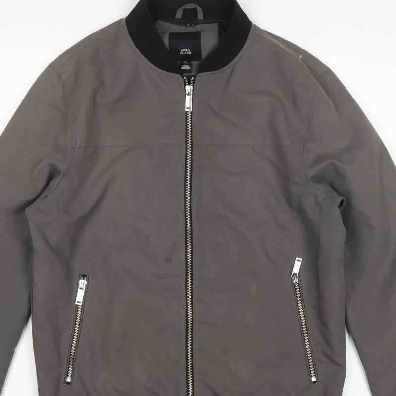 River Island Men’s Grey S Bomber Jacket Full Zip Zipped Pockets