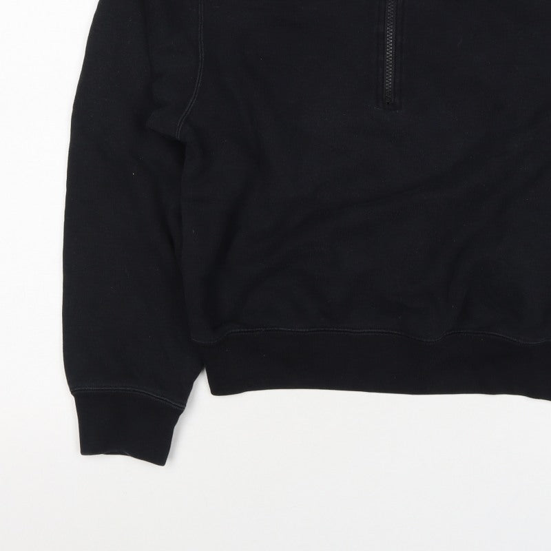 Uniqlo Women Black S Half Zip Cotton Sweatshirt Collared Long Sleeve