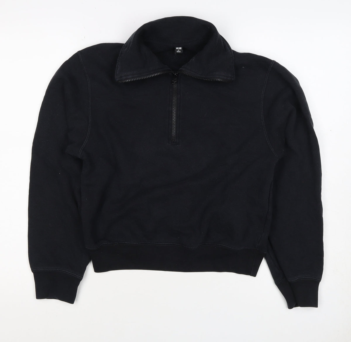 Uniqlo Women Black S Half Zip Cotton Sweatshirt Collared Long Sleeve