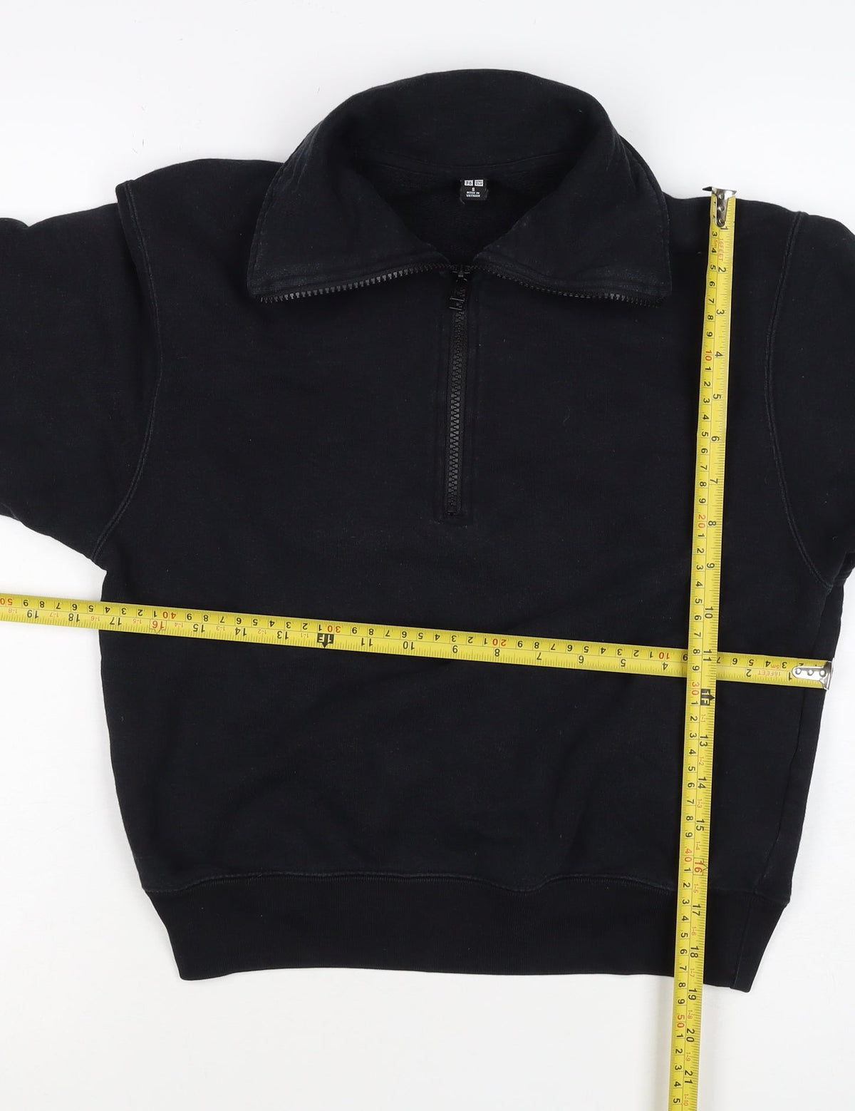 Uniqlo Women Black S Half Zip Cotton Sweatshirt Collared Long Sleeve