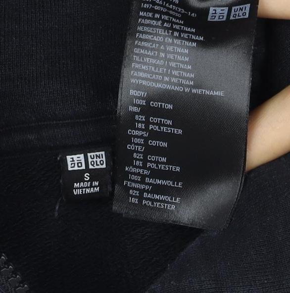 Uniqlo Women Black S Half Zip Cotton Sweatshirt Collared Long Sleeve