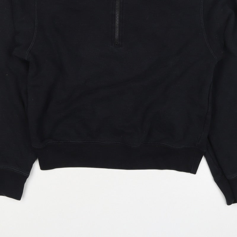 Uniqlo Women Black S Half Zip Cotton Sweatshirt Collared Long Sleeve