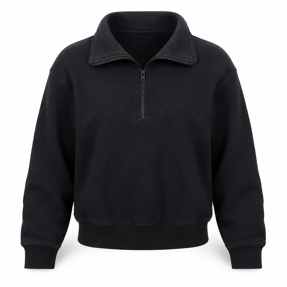Uniqlo Women Black S Half Zip Cotton Sweatshirt Collared Long Sleeve