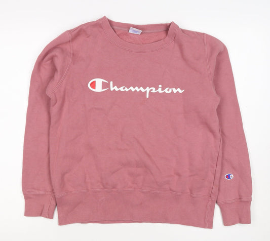 Champion Women Pink XL Logo Crew Neck Pullover Fleece Sweatshirt