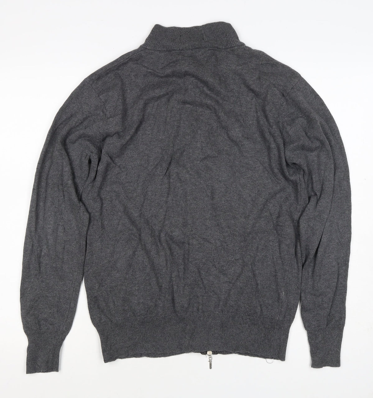 Fred Perry Men's Grey M Full Zip Mock Neck Logo Knit Sweatshirt