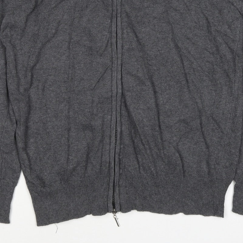 Fred Perry Men's Grey M Full Zip Mock Neck Logo Knit Sweatshirt