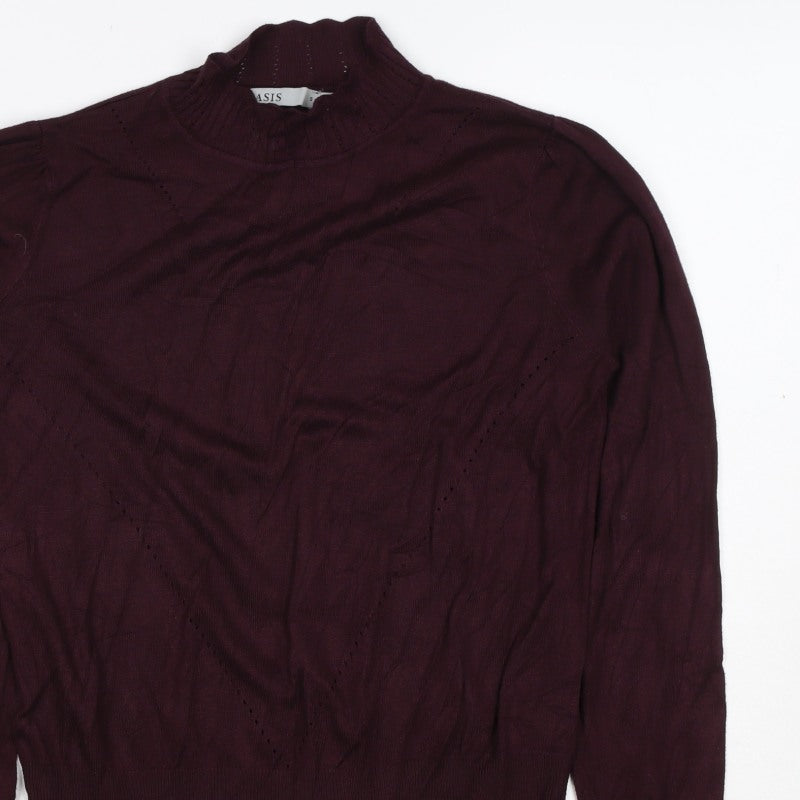 Oasis Women’s Purple High Neck Puff Sleeve Knit Jumper Size S