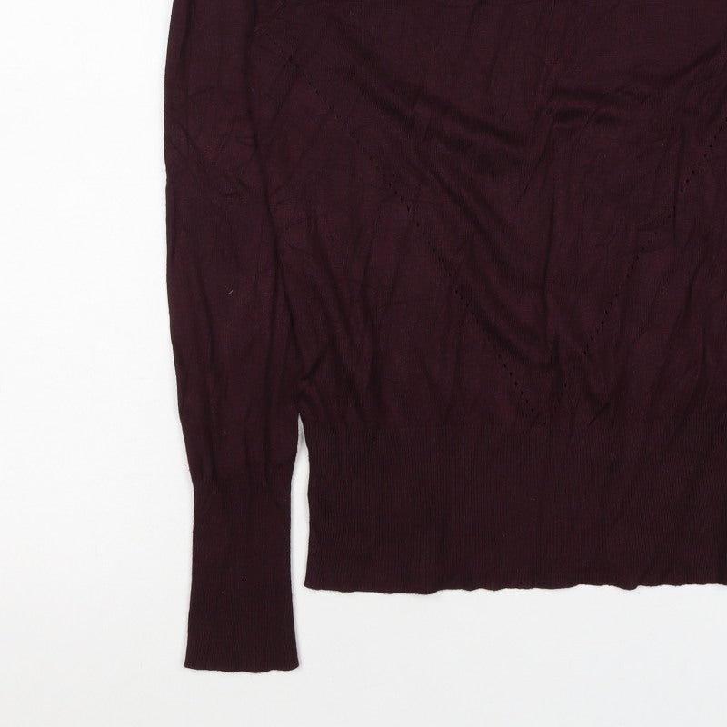 Oasis Women’s Purple High Neck Puff Sleeve Knit Jumper Size S