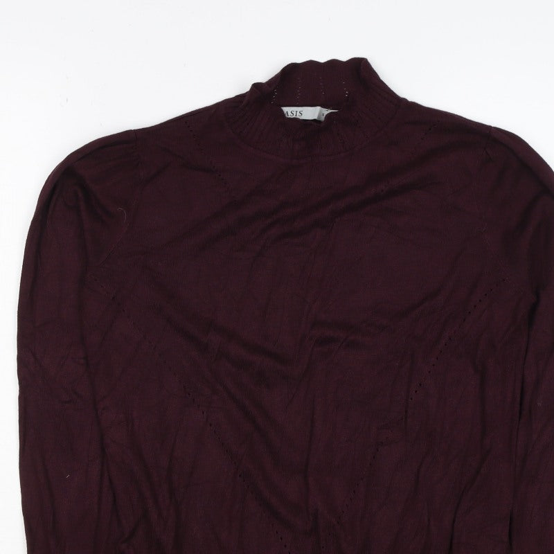 Oasis Women’s Purple High Neck Puff Sleeve Knit Jumper Size S