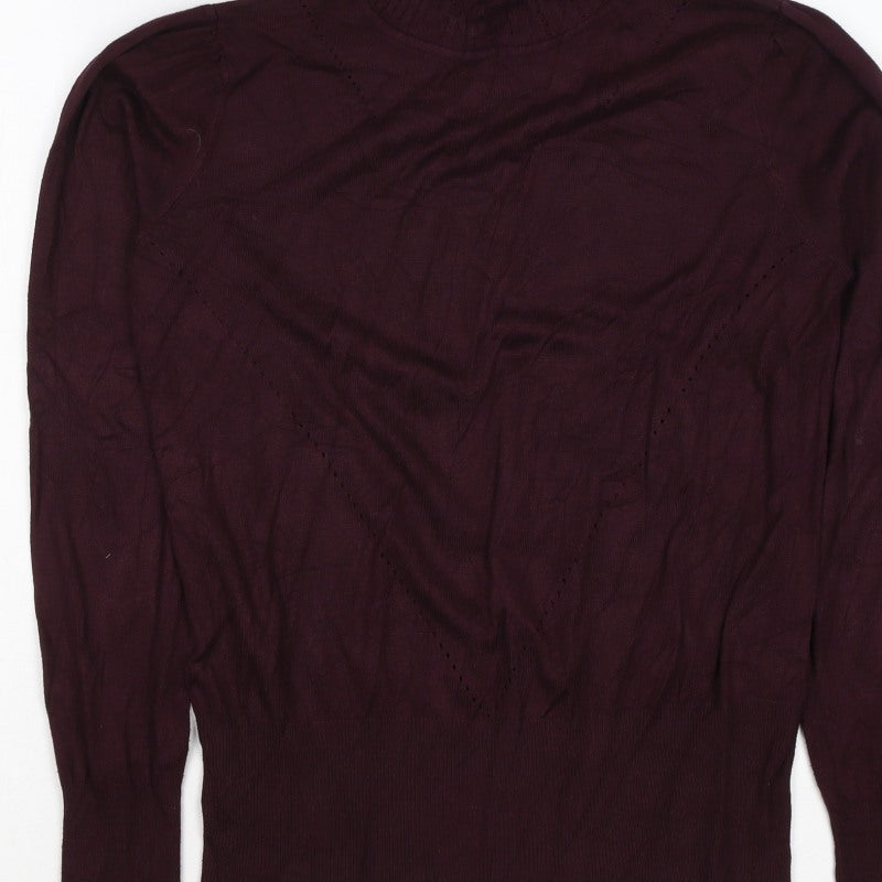 Oasis Women’s Purple High Neck Puff Sleeve Knit Jumper Size S