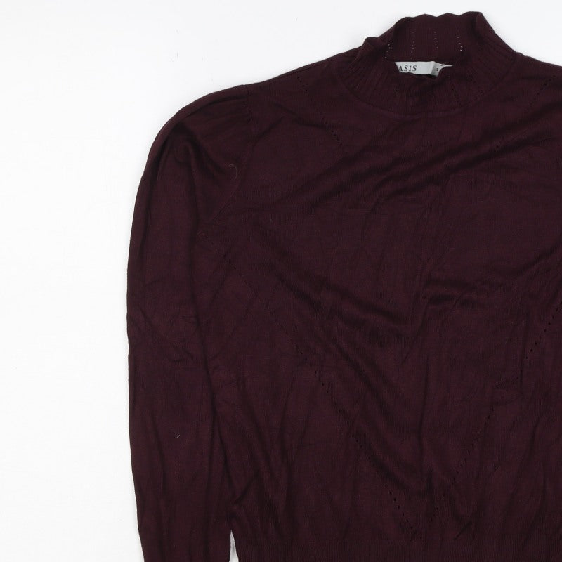 Oasis Women’s Purple High Neck Puff Sleeve Knit Jumper Size S
